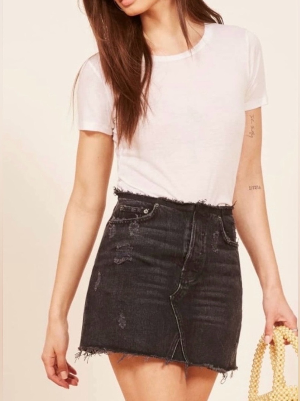 Reformation Westin Black Denim Jean Mini Skirt Size 29
